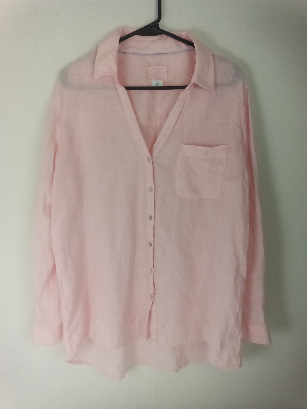 Sigrid Olsen Light Pink Button-Down Linen Shirt Shell Button Boho Lagenlook